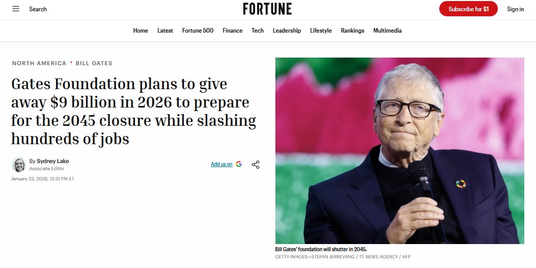 sircryptotips's tweet photo. Bill Gates committed $140 BILLION to "infectious disease control" over the next 20 years, and announced his foundation will SHUT ITS DOORS in 2045.

This sudden rush should terrify you.

The same man who hosted a pandemic simulation event just weeks before COVID emerged from a lab he was funding research at, is now pre-funding the entire next two decades of global health on a fixed timer.

A man with no medical degree, who has never been elected to anything, who dropped out of Harvard, has somehow positioned himself as the largest private funder of the WHO, the largest funder of GAVI, a major funder of NPR, the BBC, the Guardian and every "fact-checker" you've ever been told to trust, with major investments in Pfizer, BioNTech and the entire mRNA pipeline he helped finance into existence.

And the WHO is quietly trying to lock in the Pandemic Treaty's PABS annex with a recent negotiation extension, while every set of eyes in the world is fixed on Iran.

You don't burn an entire endowment on a stopwatch unless you already know what's coming, and what's coming has been telegraphed for years now: bird flu murmurs, mRNA platforms being "expanded into every disease," and RFK Jr. dragged in front of GOP doctors so the entire health debate stays a sideshow while the real handover of sovereignty happens in Geneva.

It's the pre-buying of every health ministry, every vaccine maker, and every trusted source on the planet, locking in the script that will run from now until the foundation conveniently shuts down right when the playbook is supposed to be complete.

So ask yourself why a man worth $130 billion suddenly needs to spend $140B on disease by 2045, and ask yourself who benefits if you're still arguing about measles when the treaty gets signed next month.