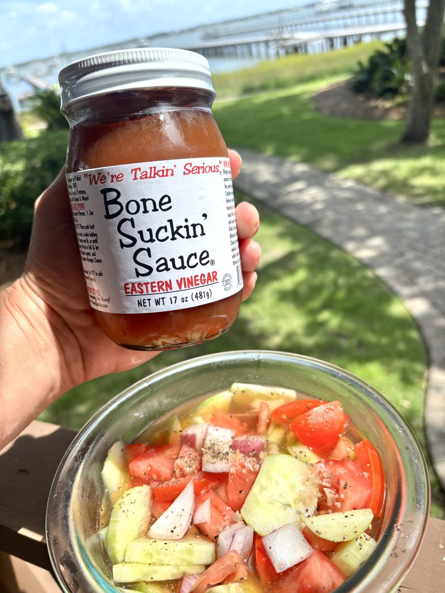 BoneSuckinSauce's tweet photo. Summer in a bowl 🌞🥒🍅 

This cucumber & tomato salad just got a serious upgrade with Bone Suckin’ Eastern Vinegar Sauce. Bright, tangy, and packed with that Carolina-style vinegar kick that wakes up every bite. Perfect for cookouts, BBQ plates, or eating straight from the bowl by the water. 🌊

Follow us on Instagram or find us on Facebook for the full recipe!