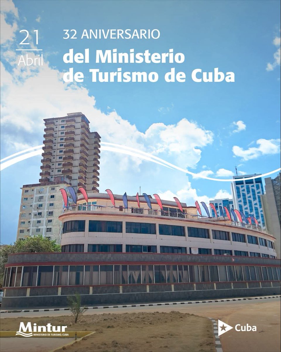 Hoy celebramos 32 años de historia, compromiso y pasión por mostrar al mundo lo mejor de Cuba. El MINTUR cumple más de tres décadas impulsando al turismo, creando experiencias únicas y fortaleciendo la identidad de nuestro país.

#CubaUnica #CubaTravel #32AniversarioMintur
