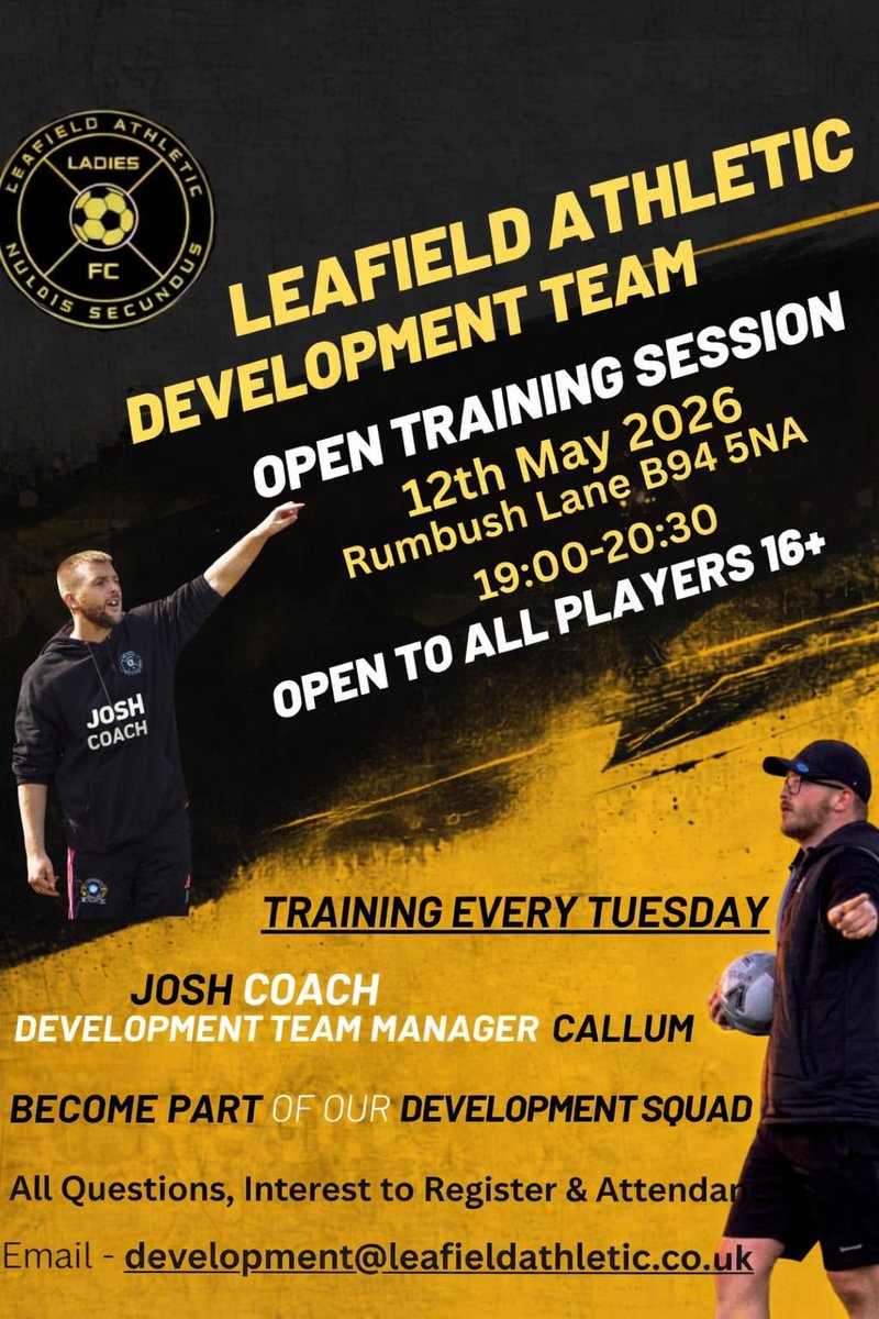 LeafieldAthLFC's tweet photo. 🚨🚨🚨

Exciting times for the club as we will be forming a development squad for the 26/27 season! 

Want to be part of a pathway into national league football? 
Register your interest now! 

⚽️ Open training session
📆Tuesday 12th May 
⏰ 7pm-8:30pm
📍 Rumbush Lane, B94 5NA
👤 16+

🟡⚫️ | 𝐖𝐞𝐀𝐫𝐞𝐋𝐞𝐚𝐟𝐢𝐞𝐥𝐝