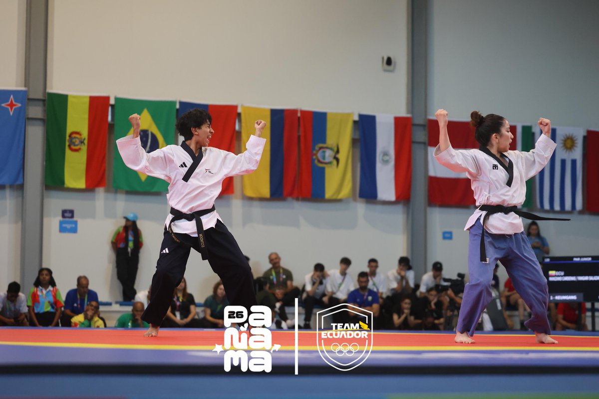 TeamEcuador_Oly's tweet photo. 🥉Y ECUADOR ES BRONCE

Iker Yangari y Camila Manzano (8.066) caen en semifinales contra Brasil🇧🇷 (8.132) en Poomsae Pareja Mixta de Taekowndo en estos Juegos Suramericanos de la Juventud Panamá 2026

#TeamEcuador🇪🇨🥋
#TKD https://t.co/tdZLO0JHAt