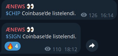 AltcoinEvreni's tweet image. Boşuna Demiyoruz Tr'nin En hızlı ve Tek Doğru News Trading Kanalı #Chıp ve #Sıgn Coinbase Listelenme Haberi ve Saniyeler Sonrası 👌🏻

Buyrun Buda Grubun Linki: t.me/altcoinevrenin… (Grubun Sabitlenenlerinde Nasıl News Trading Yapabilirsiniz Detaylı Anlatmaktayım) #ÆNEWS