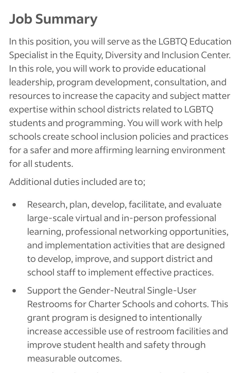 lizcollin's tweet image. NEW: Minnesota’s Department of Education lists new job postings for “LGBTQ Education Specialist” and “Non-Exclusionary Discipline Specialist.”

“It seems @MnDeptEd is still going strong with this stuff,” our tipster said.