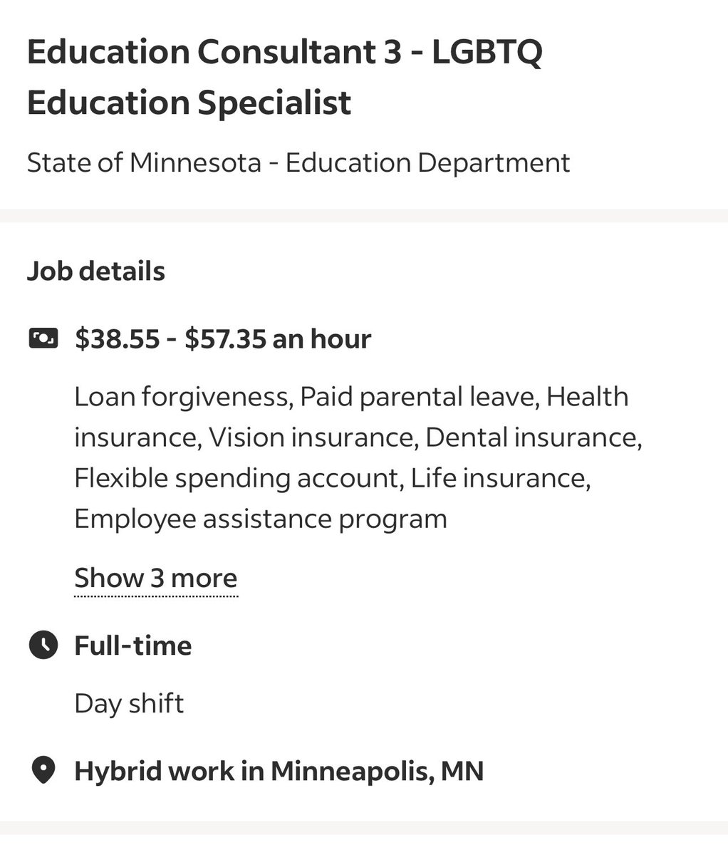 lizcollin's tweet image. NEW: Minnesota’s Department of Education lists new job postings for “LGBTQ Education Specialist” and “Non-Exclusionary Discipline Specialist.”

“It seems @MnDeptEd is still going strong with this stuff,” our tipster said.
