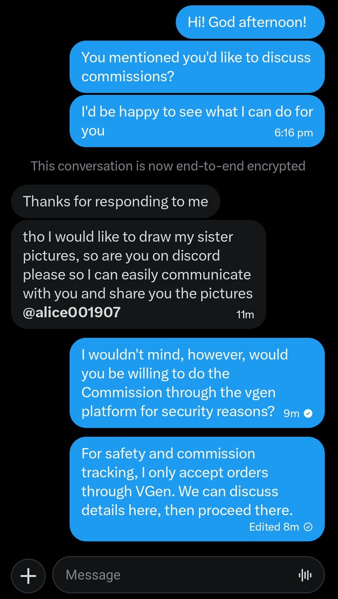 VKMochiii's tweet image. It appears it is fate for an artists first commission request to appear like a scam 😅 
Try again, I suppose
Good luck to everyone else then ✨️✨️

#artmoots #ArtistOnTwitter