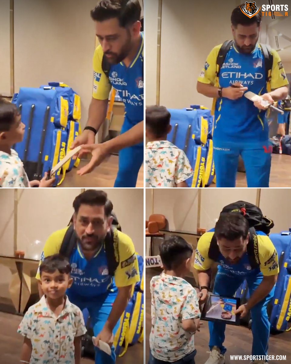 The_SportsTiger's tweet image. MS Dhoni’s wholesome moment with a little fan in Mumbai ❤️🏏

A simple autograph, but a memory for a lifetime 👑✨

#MSDhoni #Thala #Mumbai #IPL2026 #Cricket #CSK