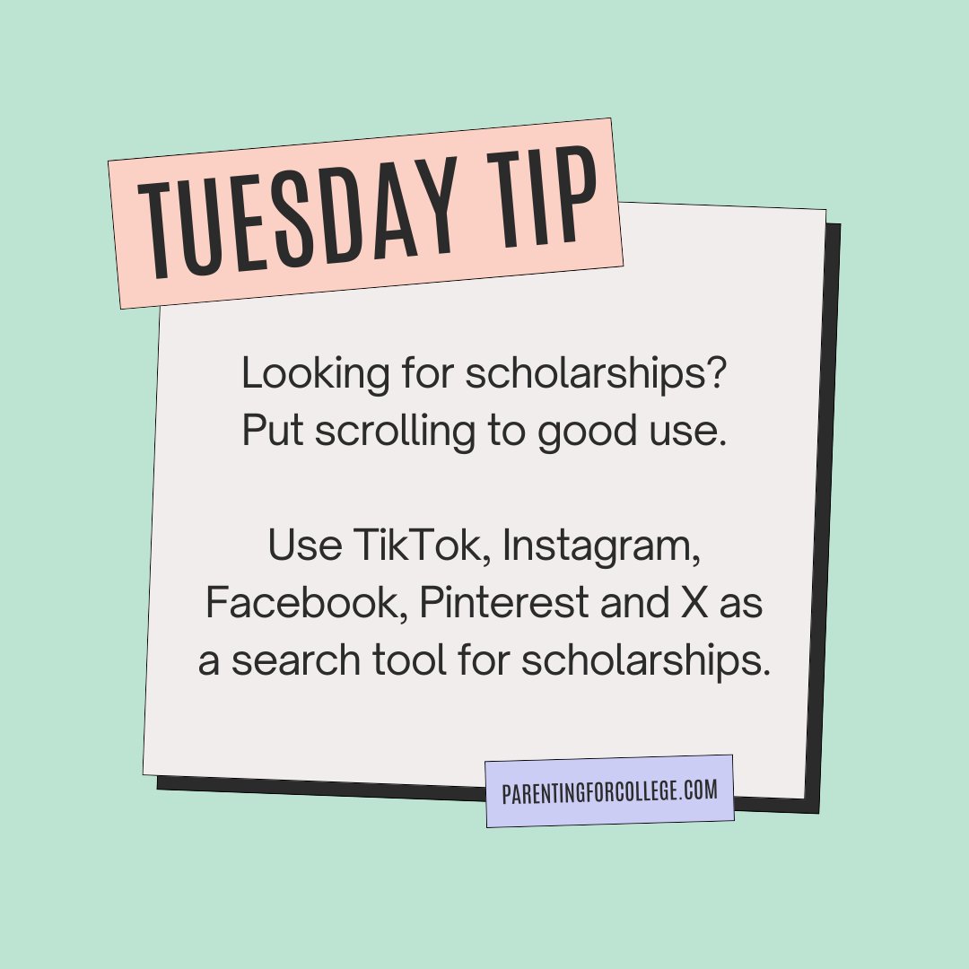 SuzanneShaffer's tweet photo. Looking for #scholarships for college? This tip can help! #parentingforcollege #payingforcollege #college #tuesdaytip https://t.co/2pfKo8sQAM