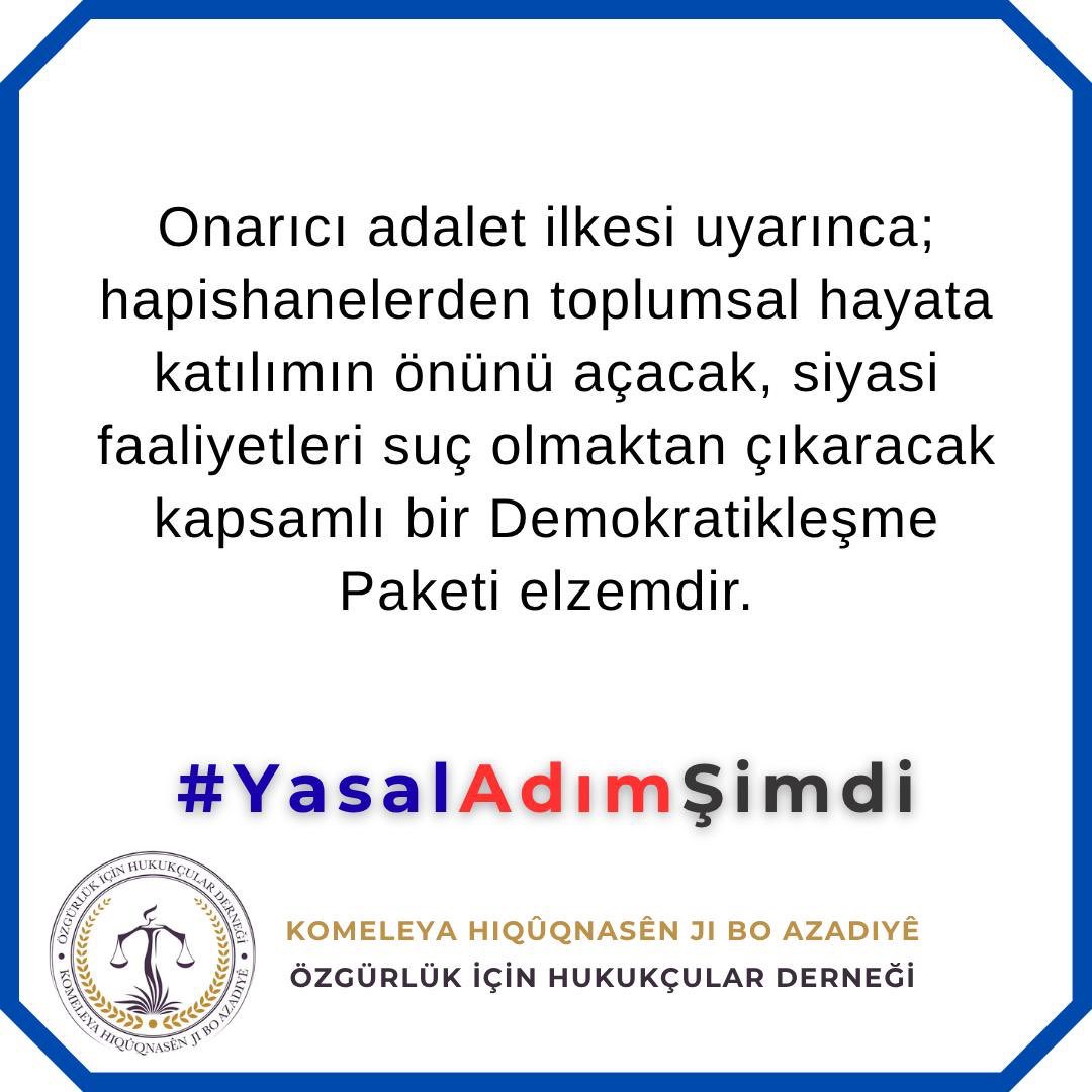Bunca haksızlık, hukuksuzluk, bunca tutuklama, bunca ‘cezasızlık’, bunca gözaltında kayıp, bunca ‘faili meçhul’, bunca hasta mahpus, bunca ifade ve örgütlenme özgürlüğü ihlali… YETMEDİ Mİ? #yasaladımşimdi