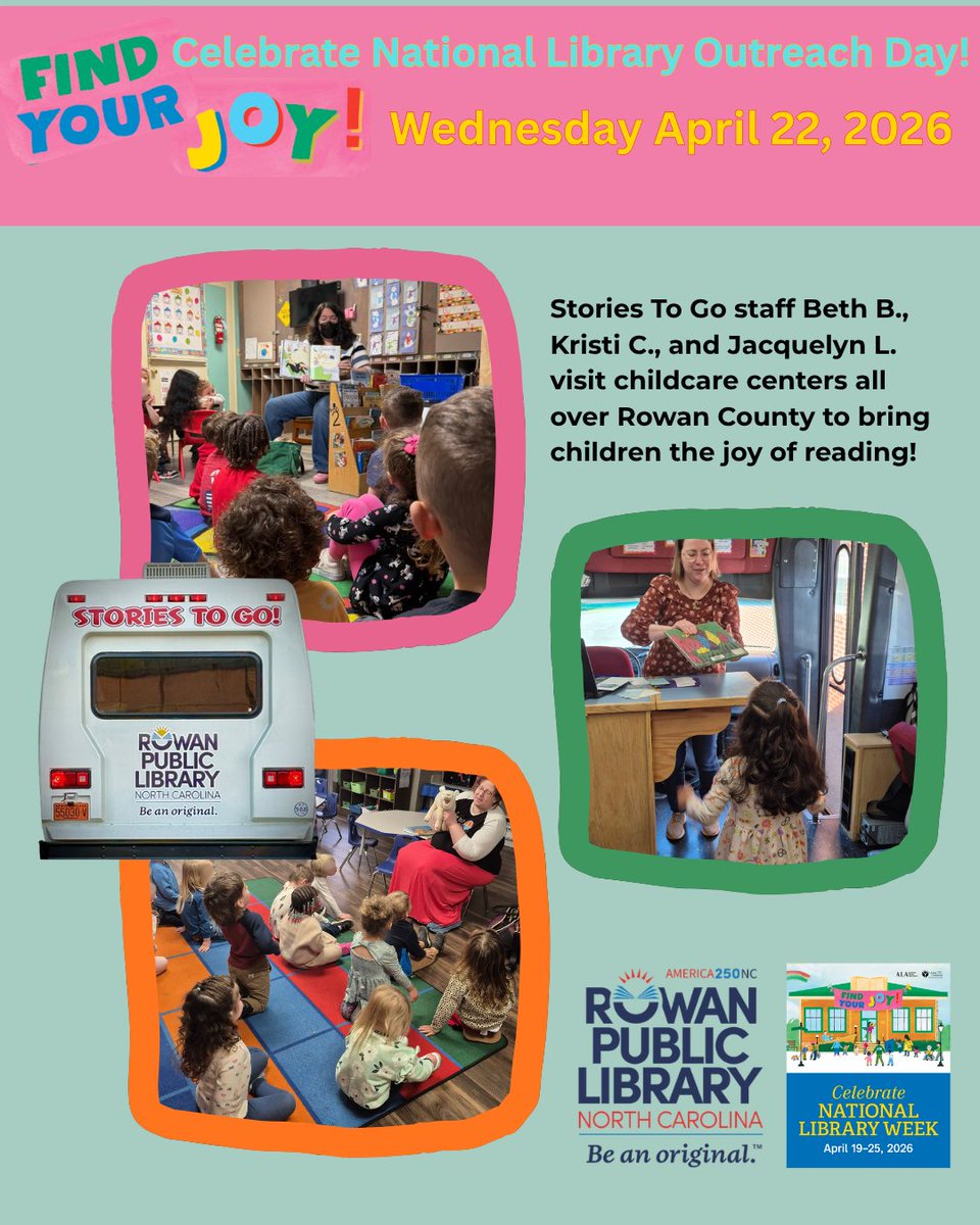 rowanlibrarync's tweet photo. FUN FACT for #NationalLibraryWeek day four: Did you know that RPL takes its services on the road? That's right – #LibraryJoy can happen outside RPL's buildings, too!
If you see the Stories to Go bus, the RPL Book Bike, or the courier van on the road, make sure to wave hello! https://t.co/hz8CxHlrE6