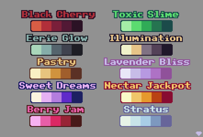 mirrutatep's tweet image. A set of 5-color palettes

Which is your favorite?

#pixelart