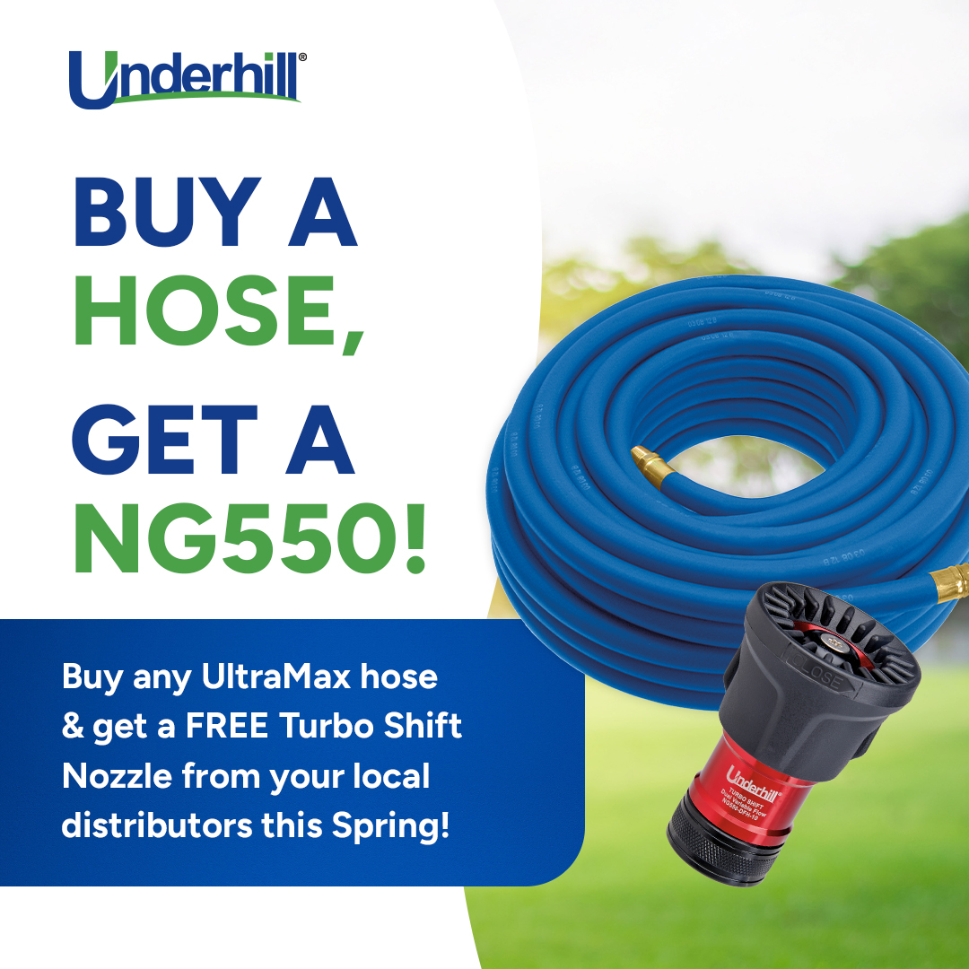 underhillcorp's tweet photo. SPRING SPECIAL! Get a FREE NG550 Nozzle with your purchase of a 50ft+ UltraMax Hose! 

Order now from your local distributors! https://t.co/QCelyN5ArJ