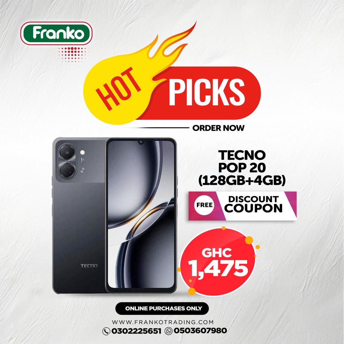 𝗕𝘂𝗶𝗹𝘁 𝗳𝗼𝗿 𝗣𝗿𝗲𝘀𝘀𝘂𝗿𝗲. 𝗠𝗮𝗱𝗲 𝘁𝗼 𝗦𝘁𝗮𝗻𝗱 𝗢𝘂𝘁. 📱🔥
TECNO delivers strong performance with sleek design - strength built in, not added.
Grab yours now with exclusive Discount Coupons.

Grab yours NOW!!!👇

📞 Call: 030 222 5651 
📲 WhatsApp: ￼050 360 7980