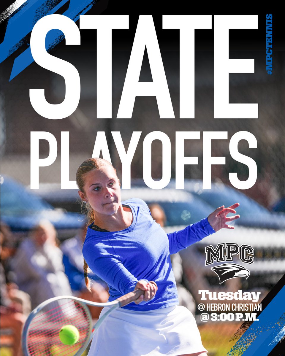 MPCAthletics's tweet image. The girls #MPCTennis team is on the road for the first round of State Playoffs!

3:00 p.m. vs. Hebron Christian 

#MPCWAY | #FunToWatch