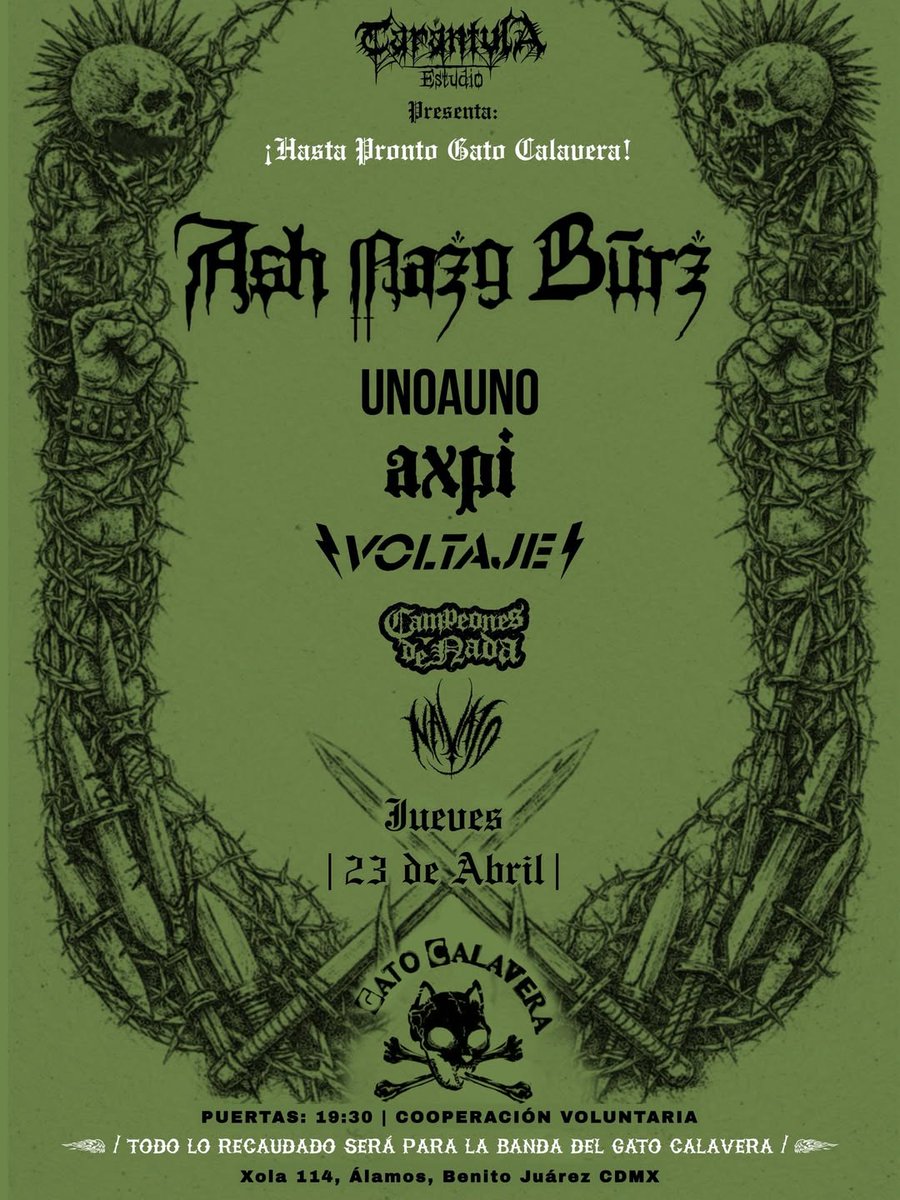 BBeat105's tweet photo. El jueves, 23 de abril, #HastaProntoGatoCalavera con #AshNazgBúrz, #UNOAUNO, #AXPI, #Voltaje, #CampeonesDeNada y #Navajo
#TarántulaEstudio
@GatoCalavera
#StayBlast
#BlastBeat105 https://t.co/GHT9dPkKgZ
