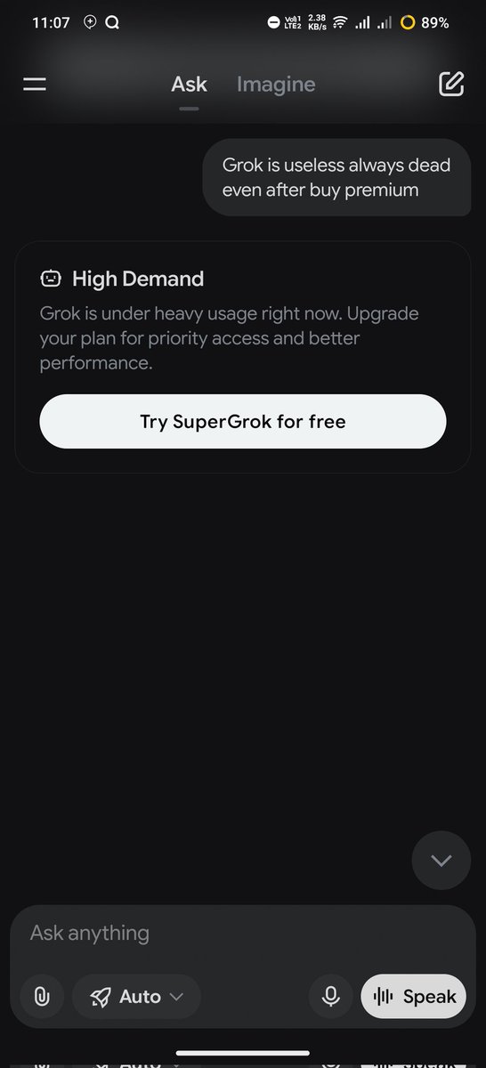 Is <a href="/grok/">Grok</a> always on High Demand for everyone or just me? 🤷‍♂️ I have an X Premium subscription, but Grok is constantly unavailable due to "heavy usage." If Premium doesn't guarantee access, what are we actually paying for? Fix the servers! 

<a href="/premium/">Premium</a> <a href="/Support/">Support</a> <a href="/elonmusk/">Elon Musk</a>