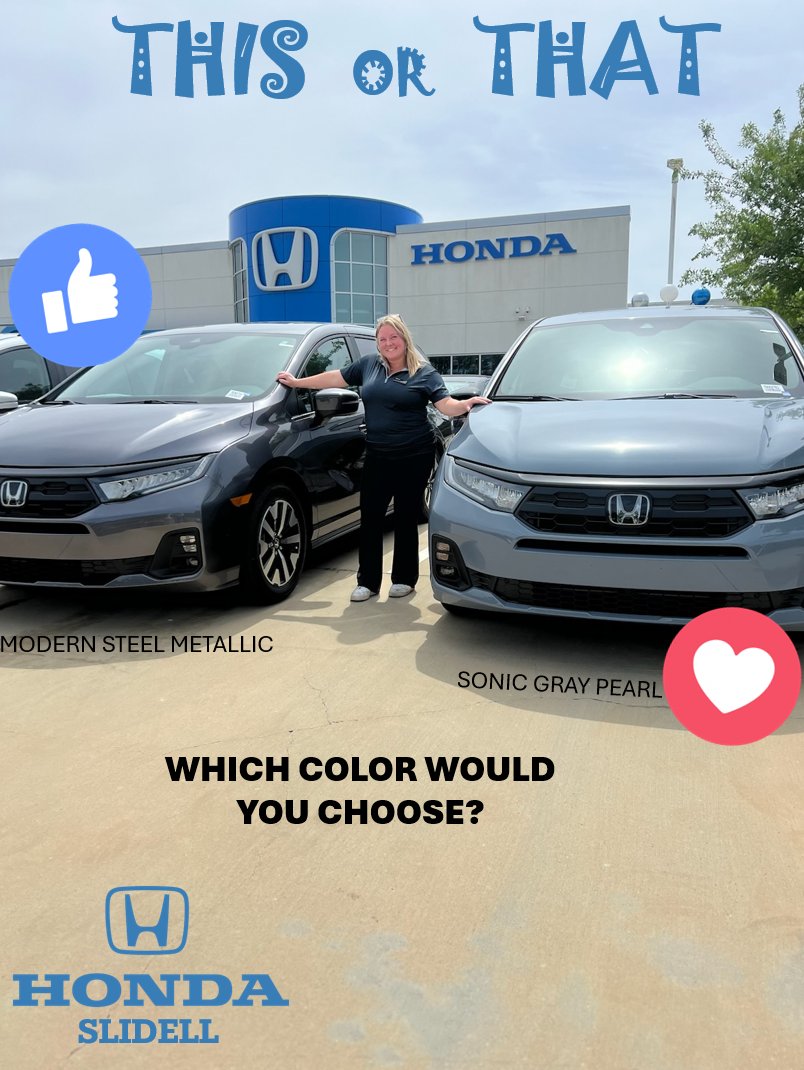 HondaOfSlidell's tweet image. This OR That Tuesdays! It's that time of the week to decide "THIS" or "THAT"! #ThisOrThat #TuesdayFun #DecisionTime #WeeklyChallenge #ChooseWisely #FunDecisions #InteractivePost #EngageWithUs #TuesdaysAreForChoices #SocialMediaFun