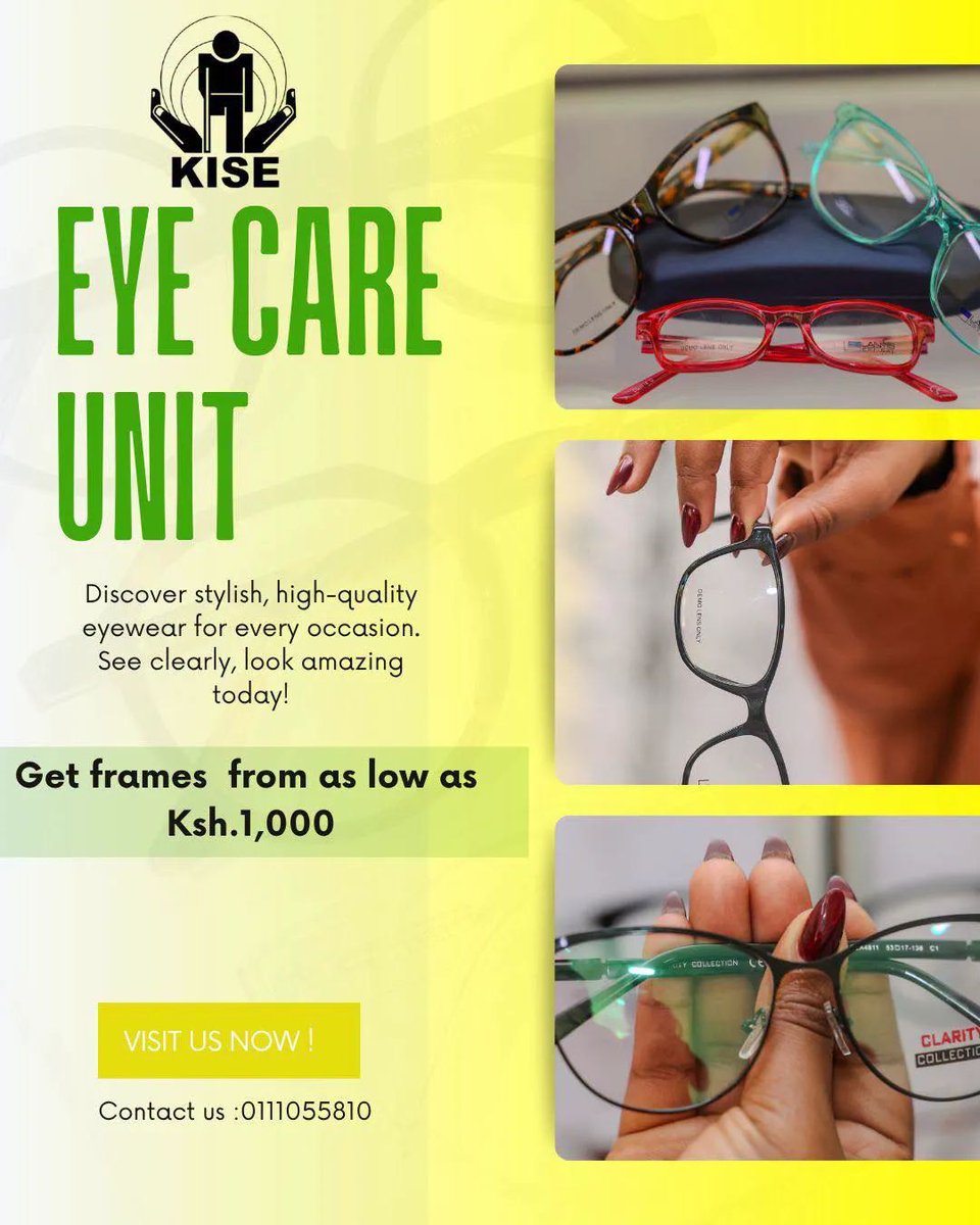 KISE_OFFICIAL's tweet image. Quality eyewear shouldn't break the bank. 💸
Upgrade your look with stylish and high quality frames from KISE Eye Care Unit for as low as Ksh. 1,000.

Contact 0111055810 for more details. 
#BudgetFriendly #KISE #EyeCare