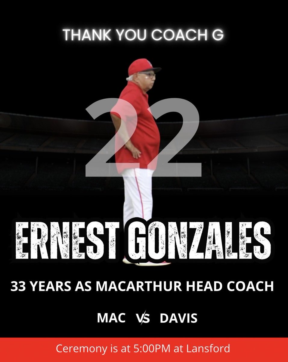 macWARbaseball's tweet photo. This Friday we will celebrate our former head coach of your MacArthur Generals! Ceremony will take place at 5pm before we celebrate our seniors. #WAR #AAA #SSS https://t.co/VWcpXchywt