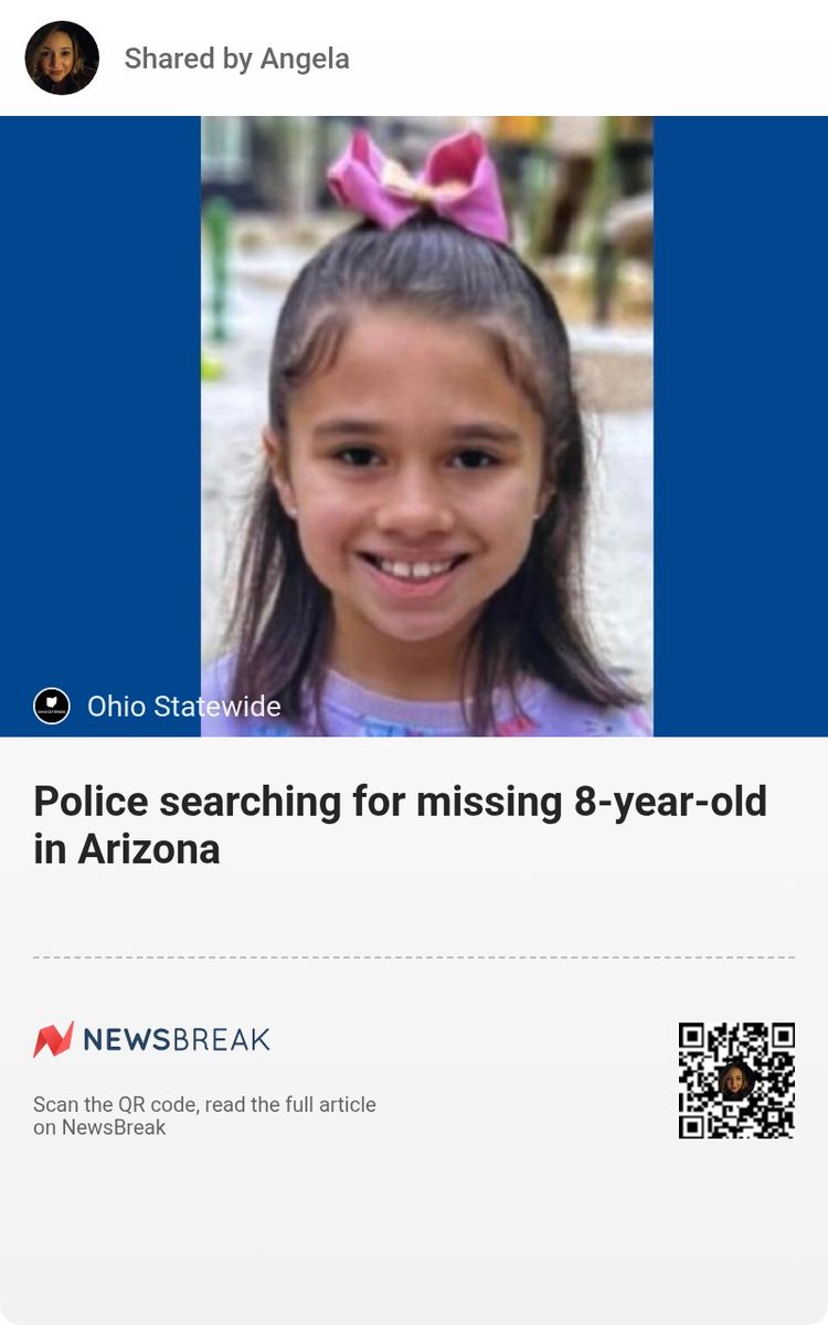 AngelaYarb16959's tweet image. Police searching for missing 8-year-old in Arizona #Missingperson #Arizona #Police #PhoenixPoliceDepartment
share.newsbreak.com/i77dmjqr