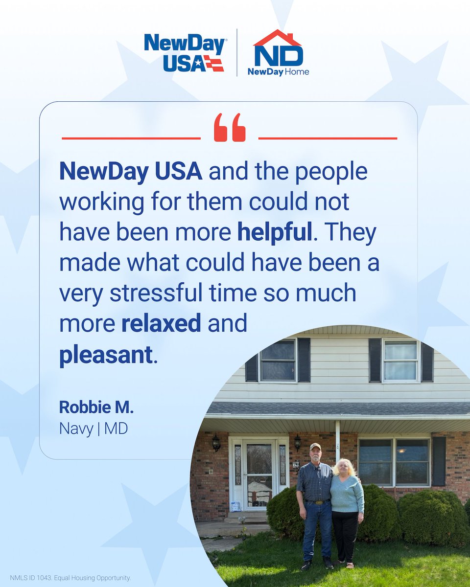 NewDayUSA's tweet photo. Buying or refinancing a home doesn’t have to feel overwhelming.

With NewDay USA, Veteran families get clear guidance, dedicated support, and a process designed to make every step feel more manageable so you can focus on what matters most: your home. https://t.co/Hl7QwNusCh