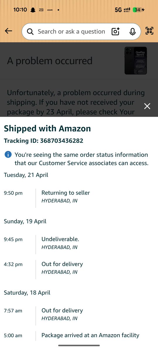 srinureddyv's tweet image. Amazing service @AmazonIN 👏

Order a phone → wait 10 days → fake “Out for Delivery” → returned without consent → no stock → ₹37K blocked.

Truly premium experience. Maybe next time I should order a spaceship 🚀

#Amazon #Delay #Fail #BadService #DeliveryIssue

@AmazonHelp