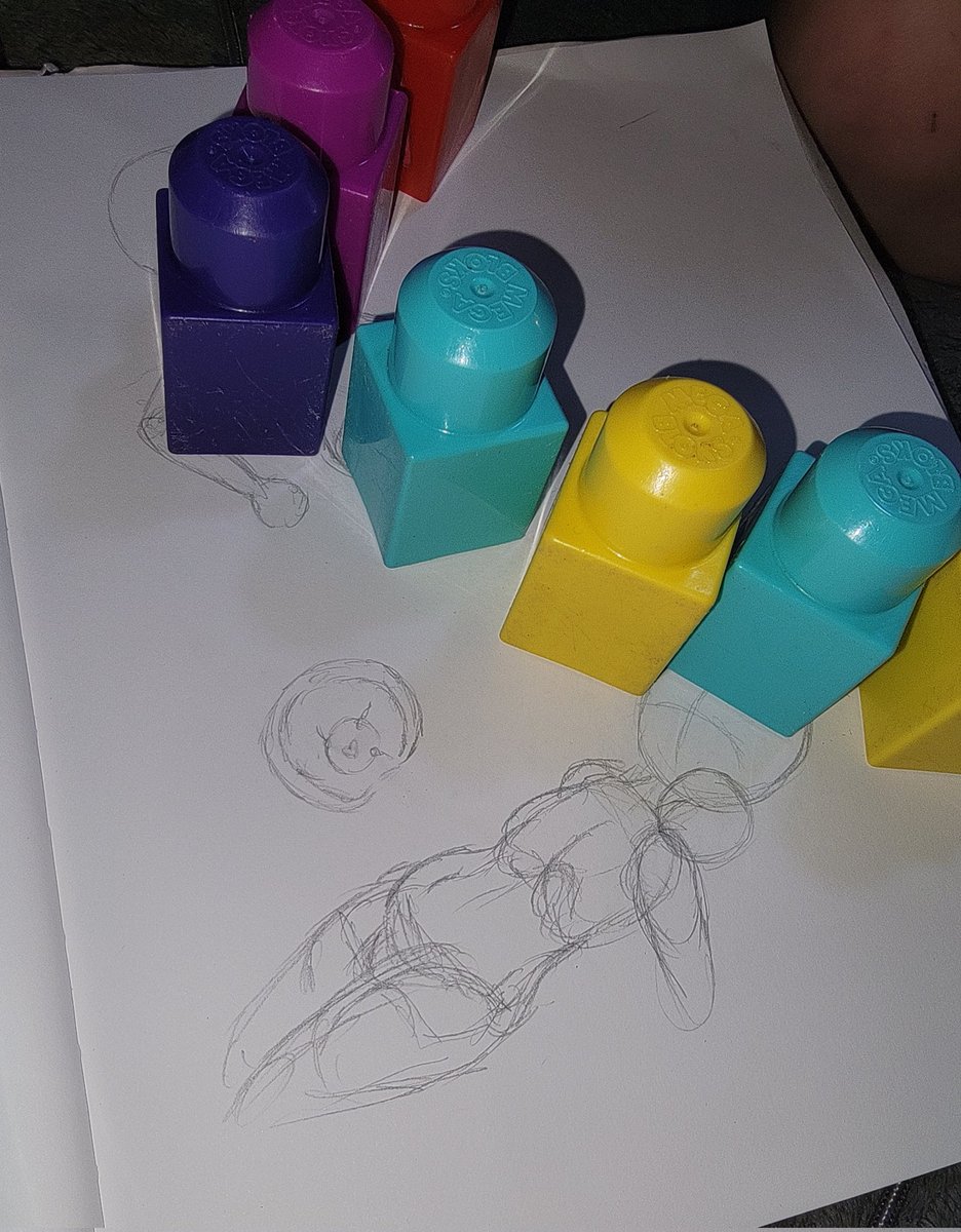 Working on a request finally and my youngest wanna be nosy and play mega blocks. 

At least it's just a sketch base. I'll continue it later