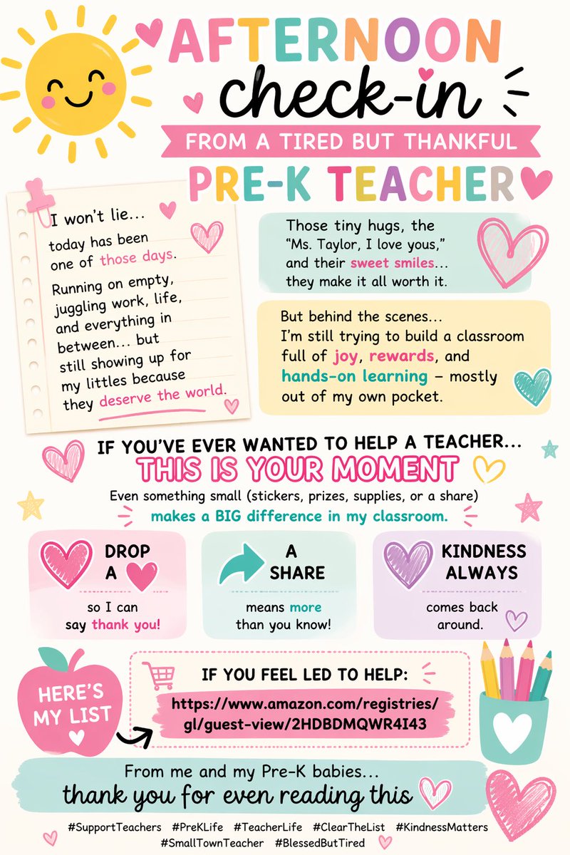 Amanda664789867's tweet image. #SupportTeachers #PreKLife #TeacherLife #ClearTheList #TeachersOfTwitter #KindnessMatters #SmallTownTeacher #BlessedButTired 

amazon.com/registries/gl/…