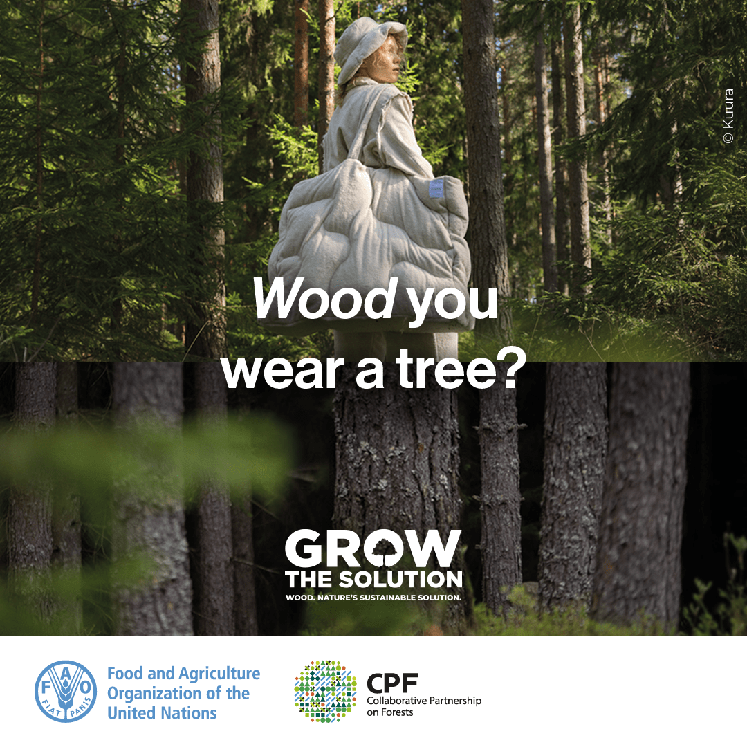 FAOForestry's tweet photo. 🌱 On World Creativity &amp; #InnovationDay, #WoodYou wear a tree?

Did you know that at least 55% of textile materials are synthetic fibres made from fossil fuels? 

👗 ♻️ By choosing wood-based textiles like viscose &amp; lyocell, you can help #GrowTheSolution.

#CPForests #SW4SW #WCID https://t.co/O1vYObPkcy