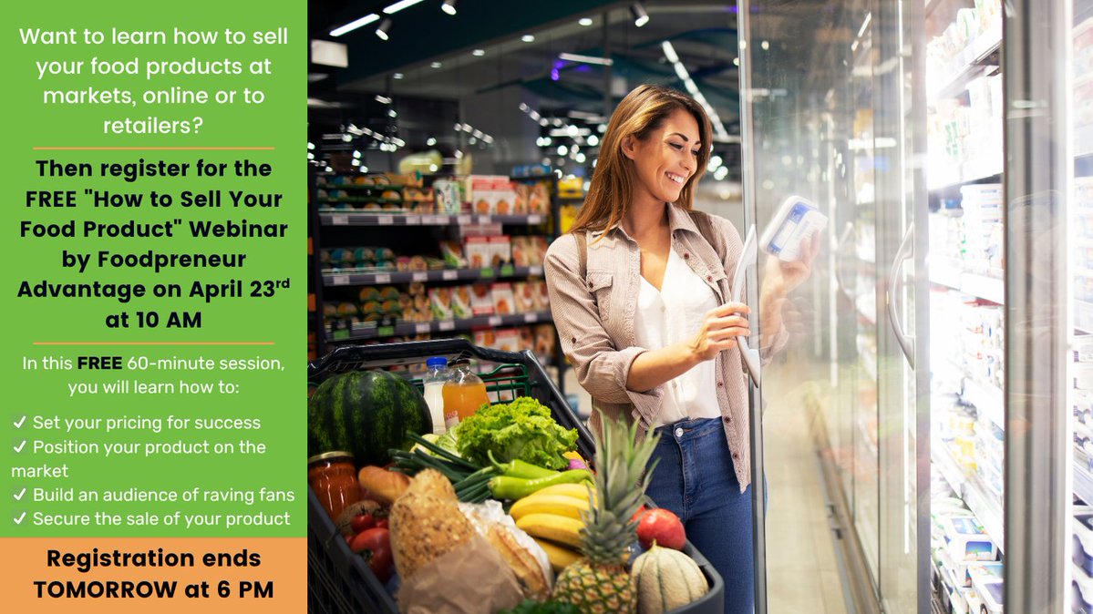BCGuelphWell's tweet image. Learn how to sell your food products at markets, online, or to retailers 💸 at the FREE Foodpreneur Advantage "How to Sell Your Food Product" Webinar on Thursday, April 23rd at 10 AM 🥳

Register by TOMORROW, April 22nd at 6 PM👇

guelphbusiness.com/events/how-to-…

#foodbusiness #guelph