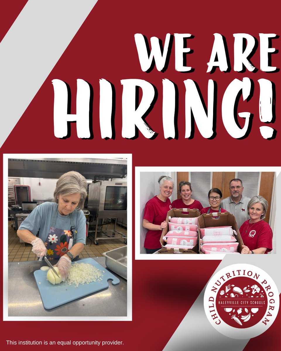 HaleyvilleCNP's tweet image. Help us serve the students of @HCSLionPride and discover a career in #childnutrition! We’re currently hiring for the 2026–2027 school year, with a start date of July 28th.

Interested in joining our team? Email jthompson@havc.k12.al.us to request an application!

#HCSSLI