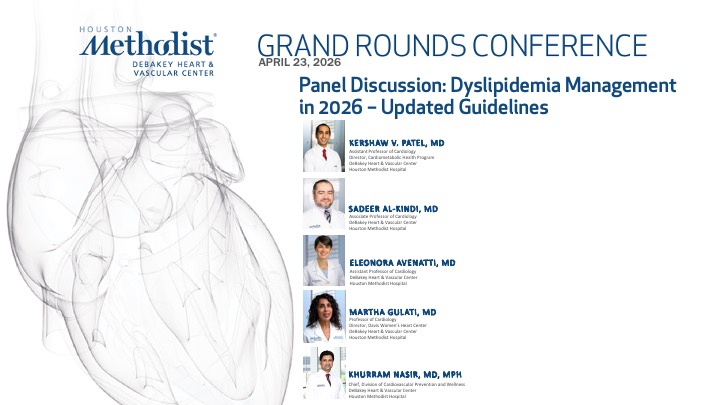 DeBakeyCVedu's tweet image. Join us April 23 for a Grand Rounds conference featuring Houston Methodist faculty discussing “Dyslipidemia Management in 2026 – Updated Guidelines.” 

Watch LIVE: bit.ly/GR042326
#GrandRounds #DeBakeyCVEdu #HoustonMethodist