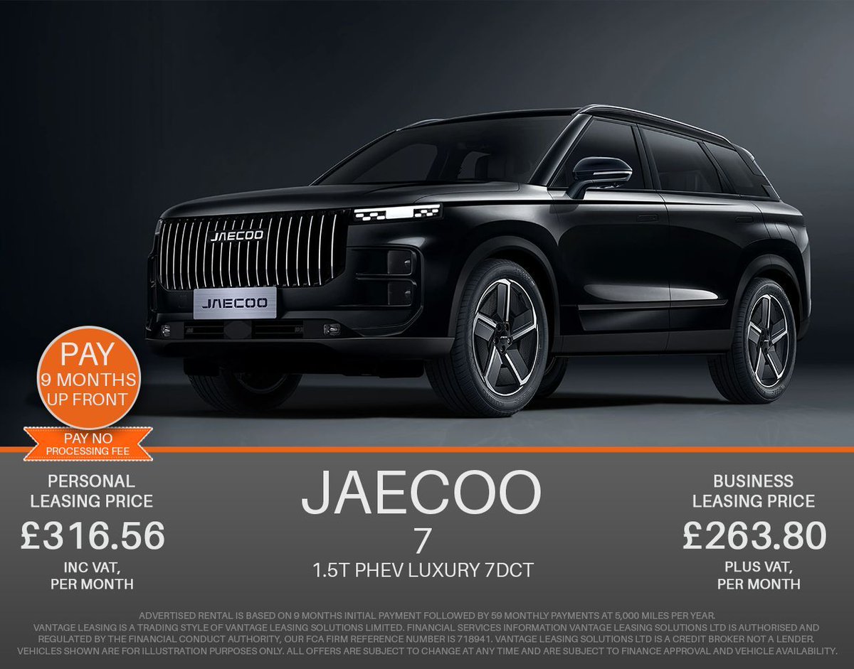 Vantage_Leasing's tweet photo. 📉 LAST FEW REMAINING 📉  
The Jaecoo 7 Luxury 🔌 HYBRID 🔌⚡ IN STOCK⚡📢 REDUCED BY £183 PER MONTH 📢 Enquire https://t.co/atF2U0KtRu https://t.co/KLzndtFKlm