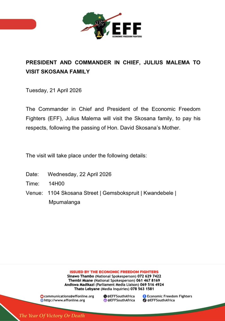 Economic Freedom Fighters tweet media
