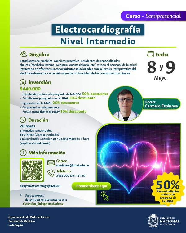 carmelografo's tweet photo. Listo para mejorar tus conocimientos en Electocardiografía Clínica, te invitamos a nuestro curso #SomosUNAL https://t.co/L3EqEaD3bO