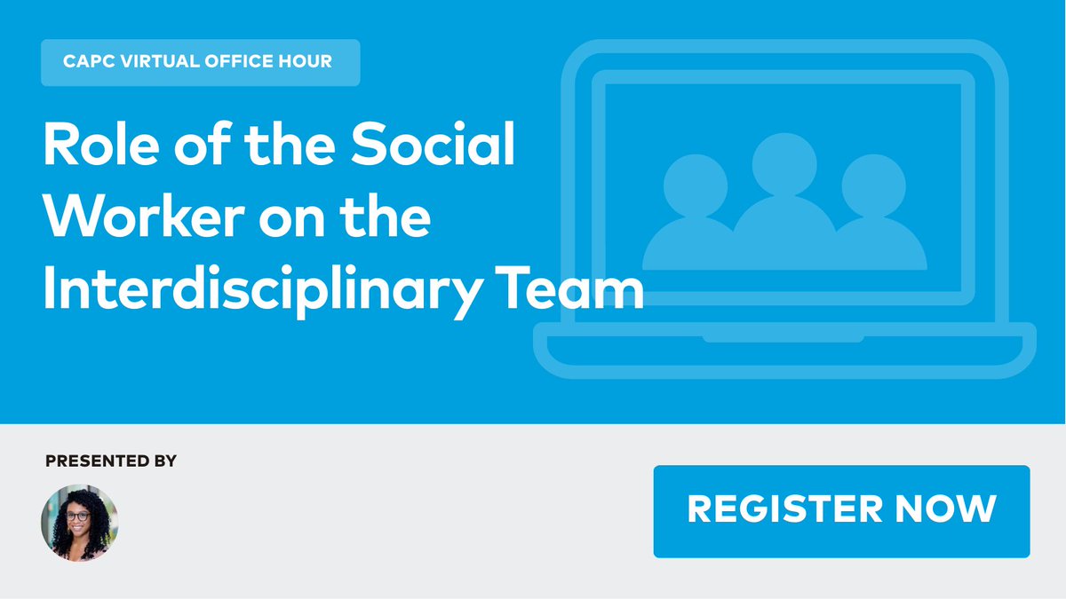 CAPCpalliative's tweet image. 💻 'Role of the Social Worker on the Interdisciplinary Team' virtual office hour
🔗 ow.ly/14qN50zVaxs 

Join Melanie Neff, MSW, LICSW, on 4/22, 5/6 and 6/24. Ask questions about the role of the #SocialWorker on the team, and navigating competing demands.
 #hpm #hapc
