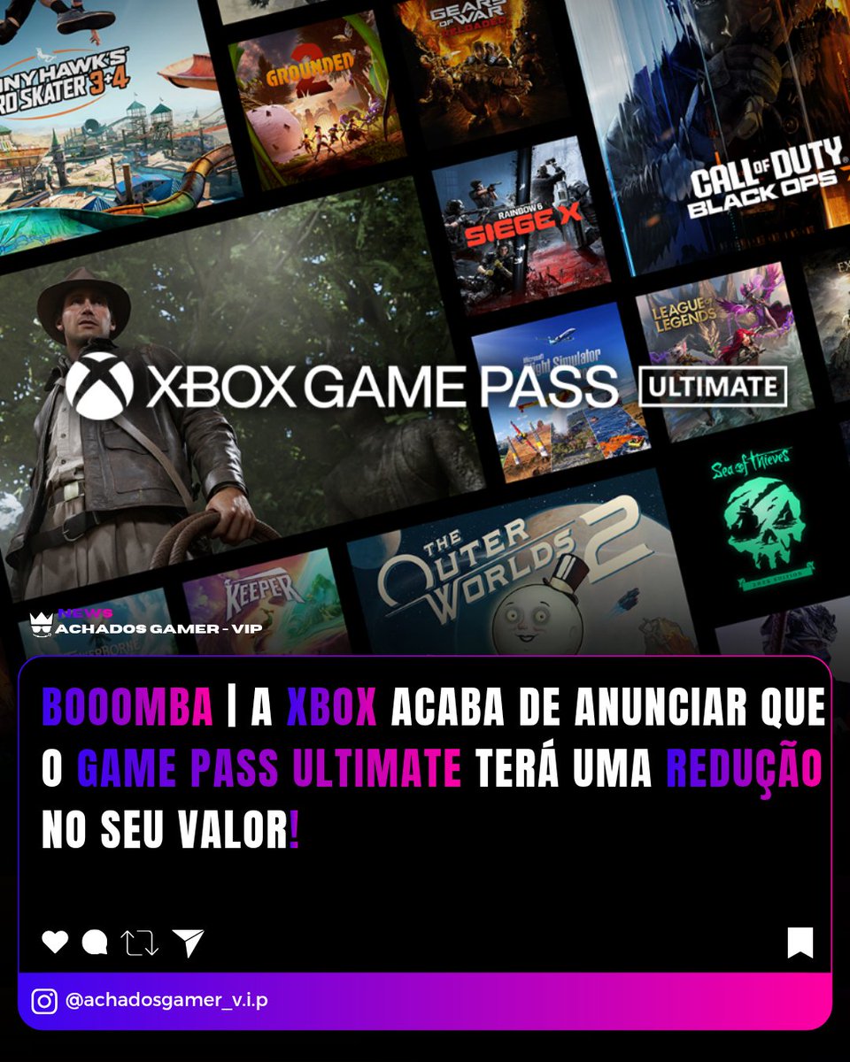 achados_vip's tweet image. 🚨 Xbox agora: “Estamos reduzindo o preço do Xbox Game Pass Ultimate”.

“Os futuros títulos de Call of Duty ingressarão no Xbox Game Pass Ultimate cerca de um ano após o lançamento". 

#Xbox #GamePassUltimate #CallOfDuty
