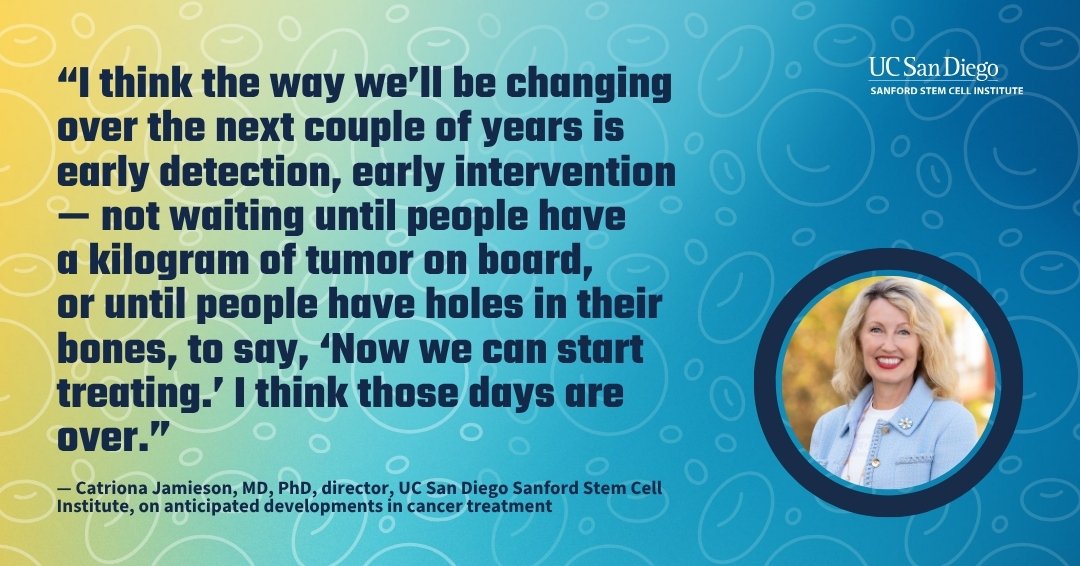 ucsdstemcell's tweet photo. Looking for a quick pick-me-up? 😀 Check out this 20-min episode of the Cell &amp; Gene podcast. 🧬 It features SSCI Director Catriona Jamieson, MD, PhD, who discusses exciting advancements in #cancer treatment that she believes will be available in 1-2 years: https://t.co/B0TbFP6W71 https://t.co/elZnAjlZjs