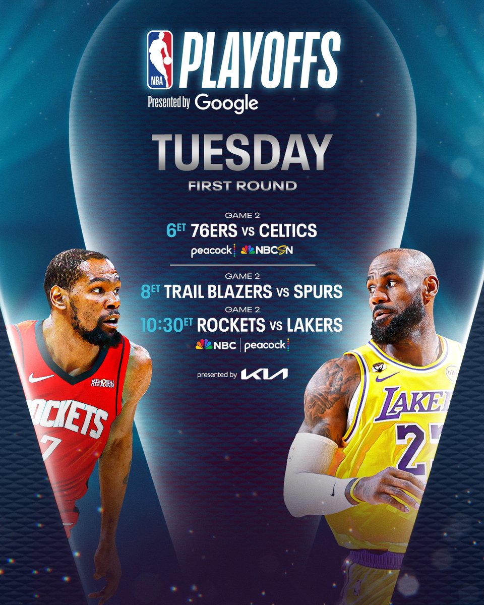 NBAonNBC's tweet photo. Three exciting Game 2s are on the way across NBC, Peacock and NBCSN! https://t.co/h3jA6mHChe
