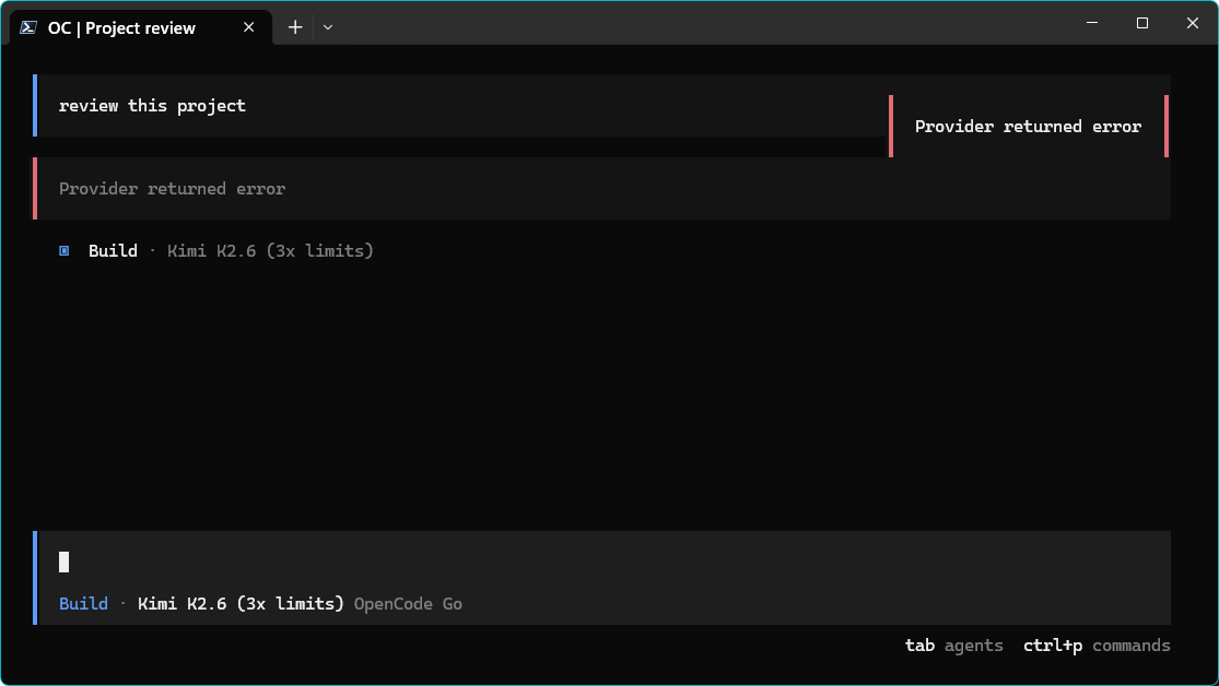 GenMalafronte's tweet photo. @opencode Please fix the Kimi k2.6 and K2.5 APIs in Opencode Go because... they simply don't work... https://t.co/F2VdUxbvI8