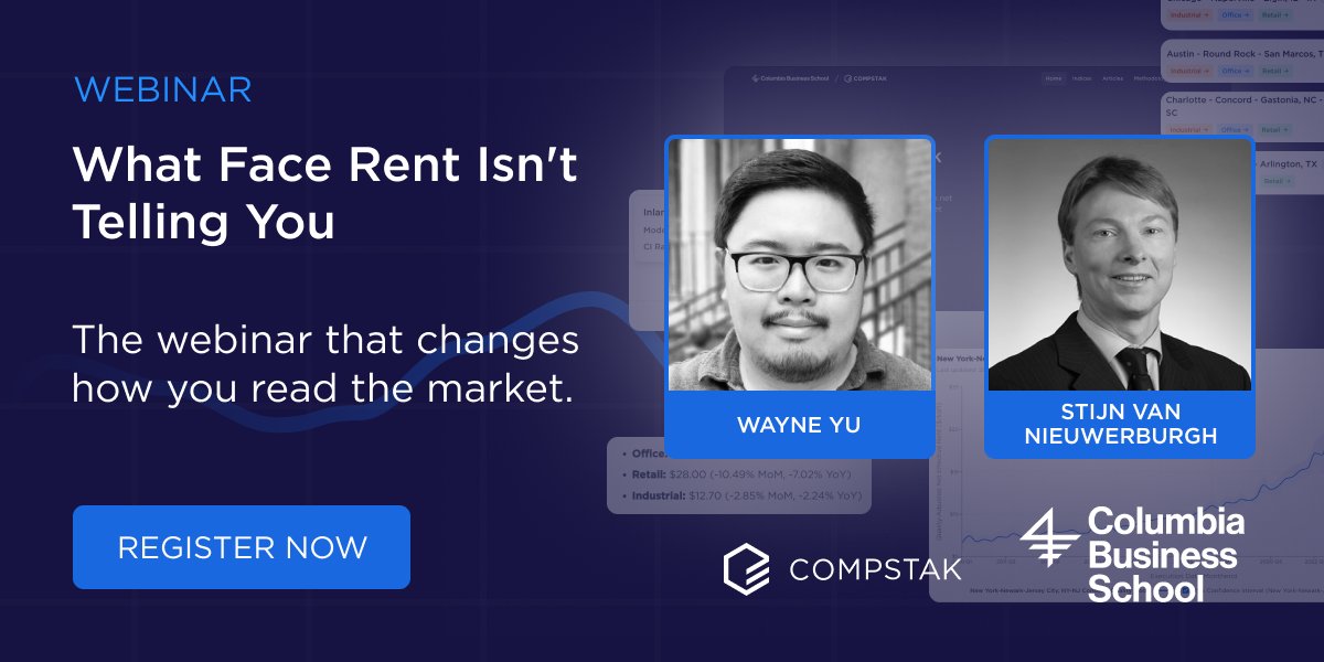 CompStak's tweet image. Tomorrow we release a #webinar with that reframes how you read rent in CRE.

The benchmark most of the industry uses ignores concessions &amp;amp; doesn't control for quality mix. The Columbia CompStak Rent Index does both &amp;amp; more.

Register now &amp;amp; watch tomorrow 👉 hubs.ly/Q049mcVs0