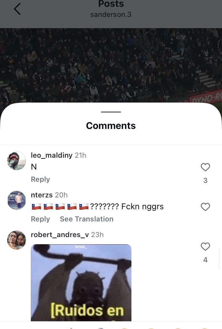dcfcGeorge84's tweet photo. Wow. Some racist cunts in Dion Sandersons instagram comments just because he put ice on BBD when having a shit. Obviously these people from Chile don’t understand English banter #dcfcfans @PopsideFanatics @PageDcfc @derby_page https://t.co/6TejRdK6T3