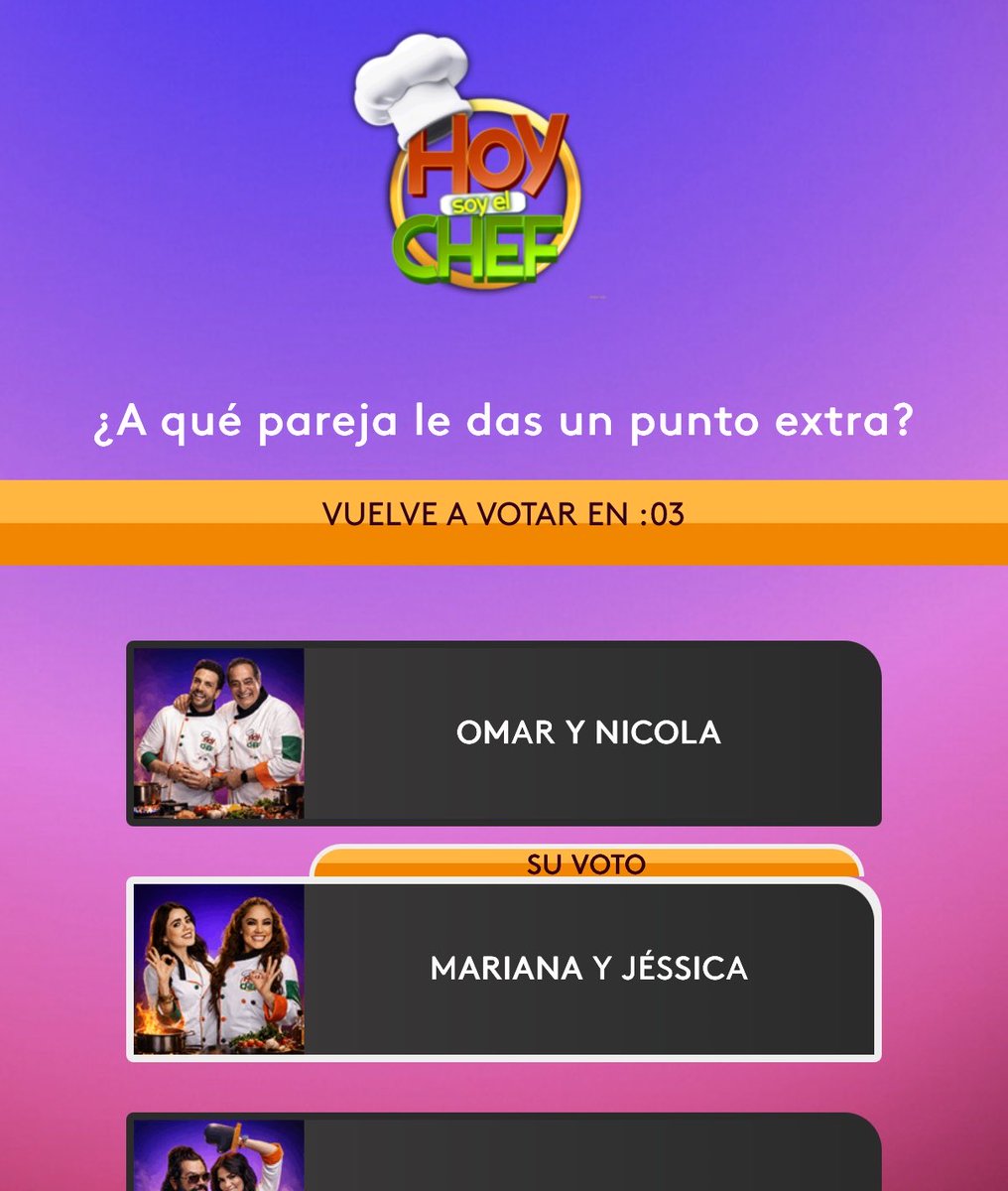 Voten por dos copitas!!!!! 🍷🍷

#HoySoyElChef
DOS COPITAS COCINAN HOY