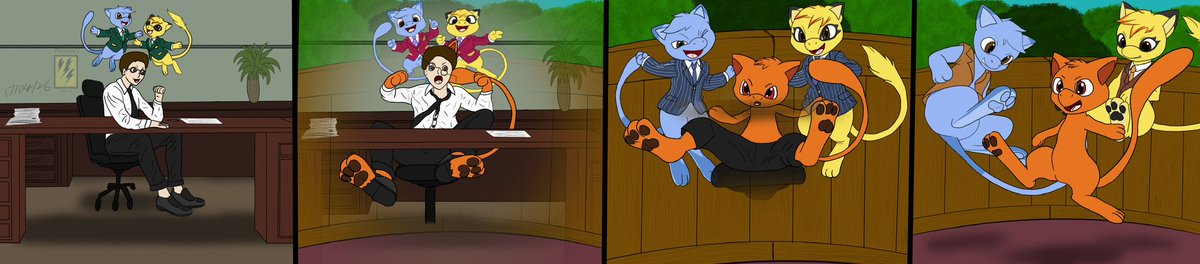 Electuroo's tweet image. Conner excited this new job and didn’t quite read the fine print when signing the work contract, but a pair of mews believe this mewtract he signed will be the best thing he ever signed to join their business.

#TFTuesday @CrizBN @OtterAmerican