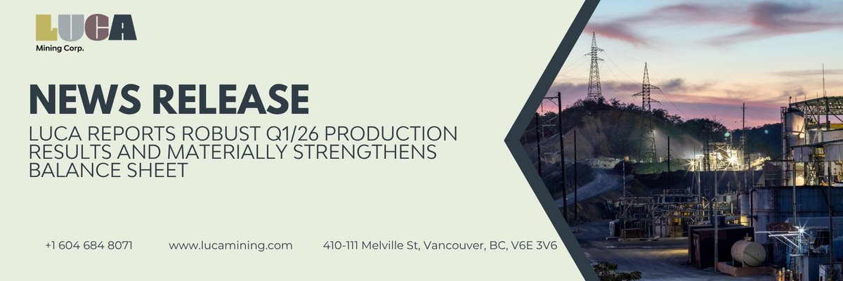 Kicking off 2026 strong at Luca Mining.

Q1 highlights include:
✅ Growing cash position, up to $36.4M from $25.5M at year-end 2025
✅ Continued debt reduction with just $1.4M remaining
✅ Over 10,000m drilled as we execute on our exploration efforts, results coming soon
✅
