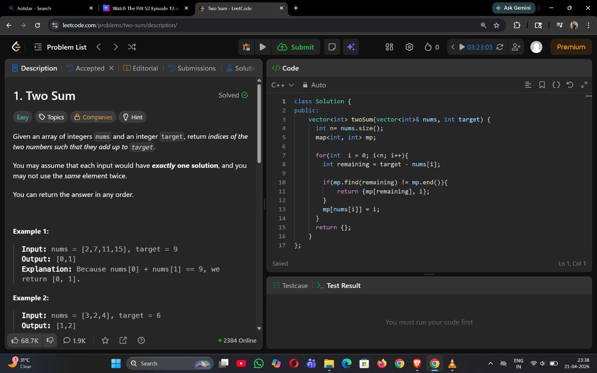 DemonAman43's tweet image. Day 14/100 💻
solved Two Sum

used hashmap to track complements
one pass solution, efficient approach ⚡
#100DaysOfCode #coding #leetcode #buildinpublic