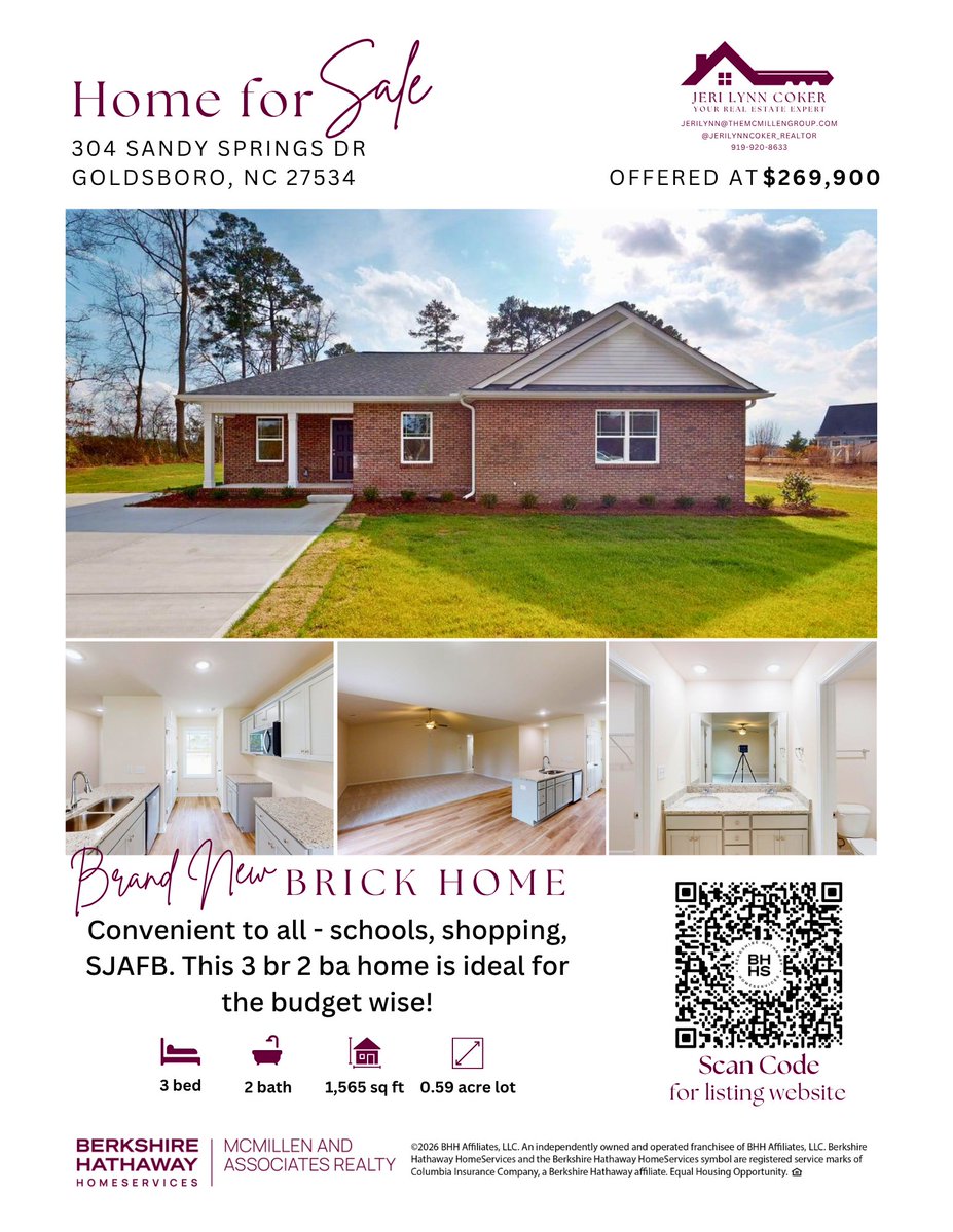 JeriLynnCoker's tweet image. Brand-new brick home that is convenient to all! This 3 br 2 ba home is ideal for the budget wise. 📌 Builder is offering a $10,000 incentive!

ℹ 304 Sandy Springs Dr., Goldsboro, NC 27534
$269,900 / Listing ID: 100567562
bhhs.com/mcmillen-and-a…

#NewHomes #listing #NewListing