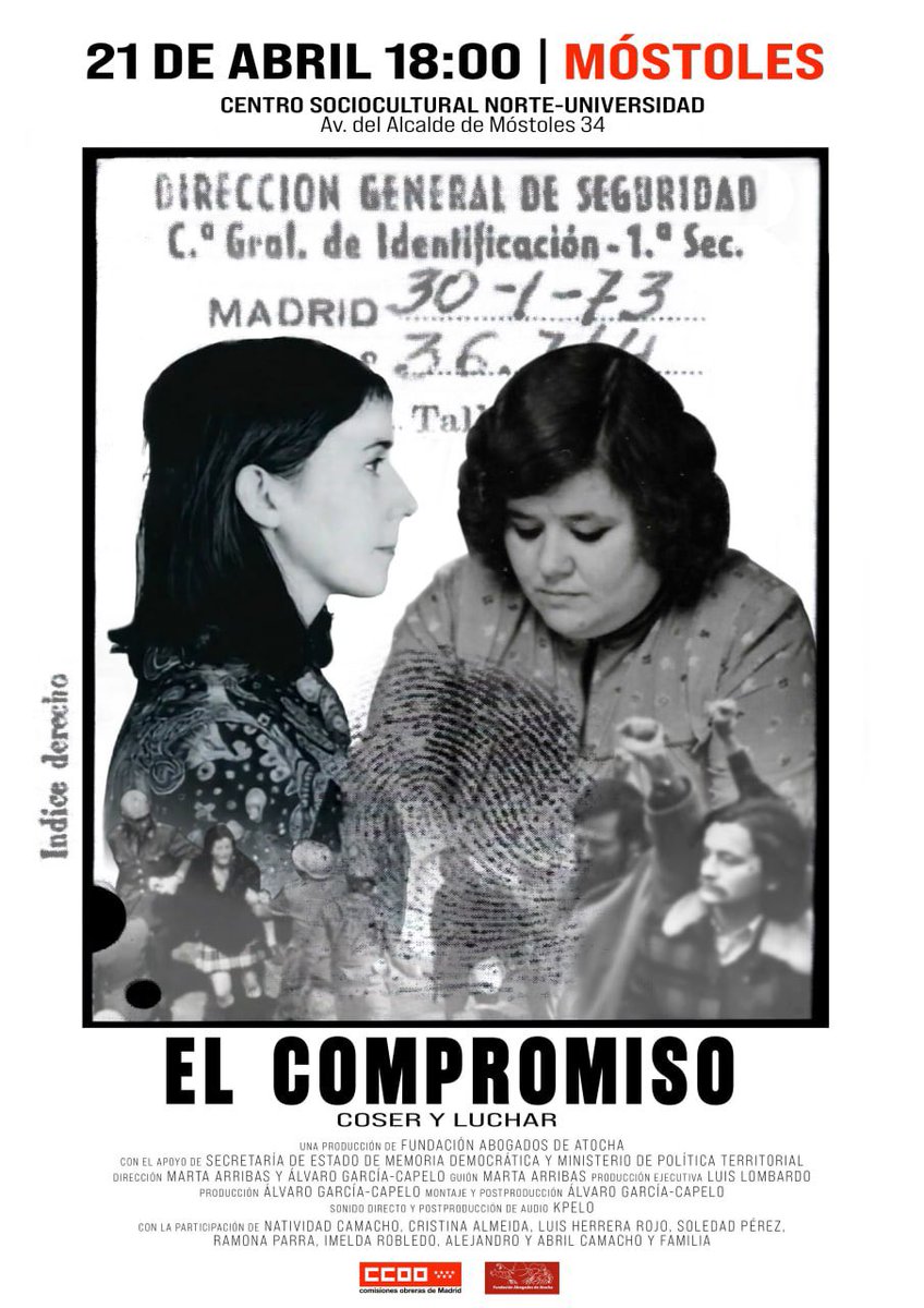 MujeresCCOOMad's tweet photo. Hoy en #Móstoles nos hemos emocionado, y reafirmado nuestra lucha, con “El compromiso, coser y luchar”. Sigamos difundiendo nuestra historia. #AbogadosDeAtocha https://t.co/L7ijI5jofF