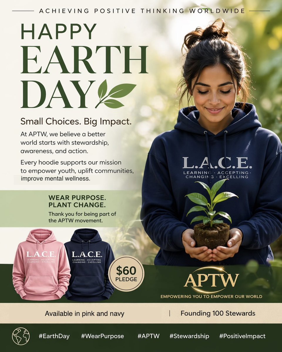 yvetteaptw's tweet photo. Happy Earth Day. 🌍 Small choices create big change. Wear purpose, spread positivity, and help empower communities through APTW.

#EarthDay #positivity #community #style #celebrityfashionshow #fashion #LACE #hoodie https://t.co/sqEq6uquLl