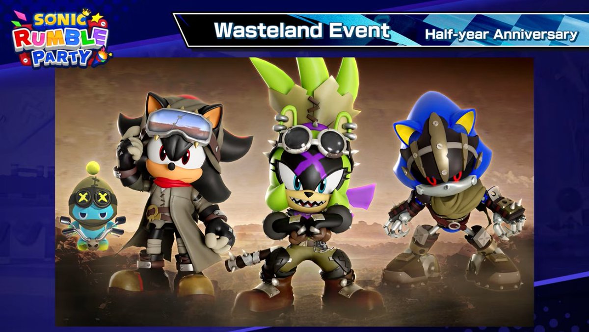 ¡Resumen del Directo del Medio Aniversario de #SonicRumbleParty!

- El primer evento será el de temática de "Wasteland" (Yermo), con tres nuevas skins totalmente originales para Surge, Shadow y Metal Sonic. (1/6)