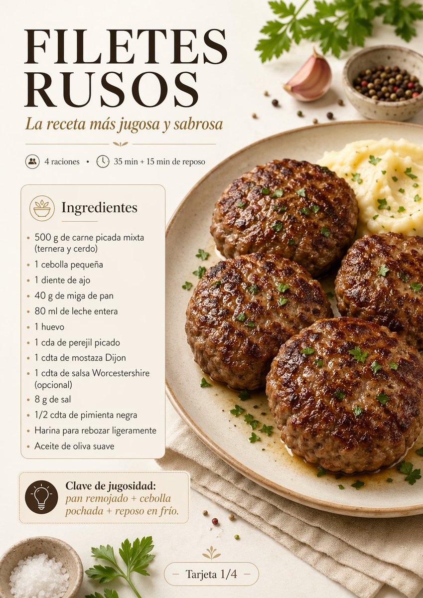 saquito's tweet photo. @DotCSV Anunciarán que lleva días desplegándose, ¿no? Porque yo le pedí ayer que me hiciera una receta ilustrada para filetes rusos y me hizo esto (ultra adherencia) https://t.co/bxXCDMFJ4c